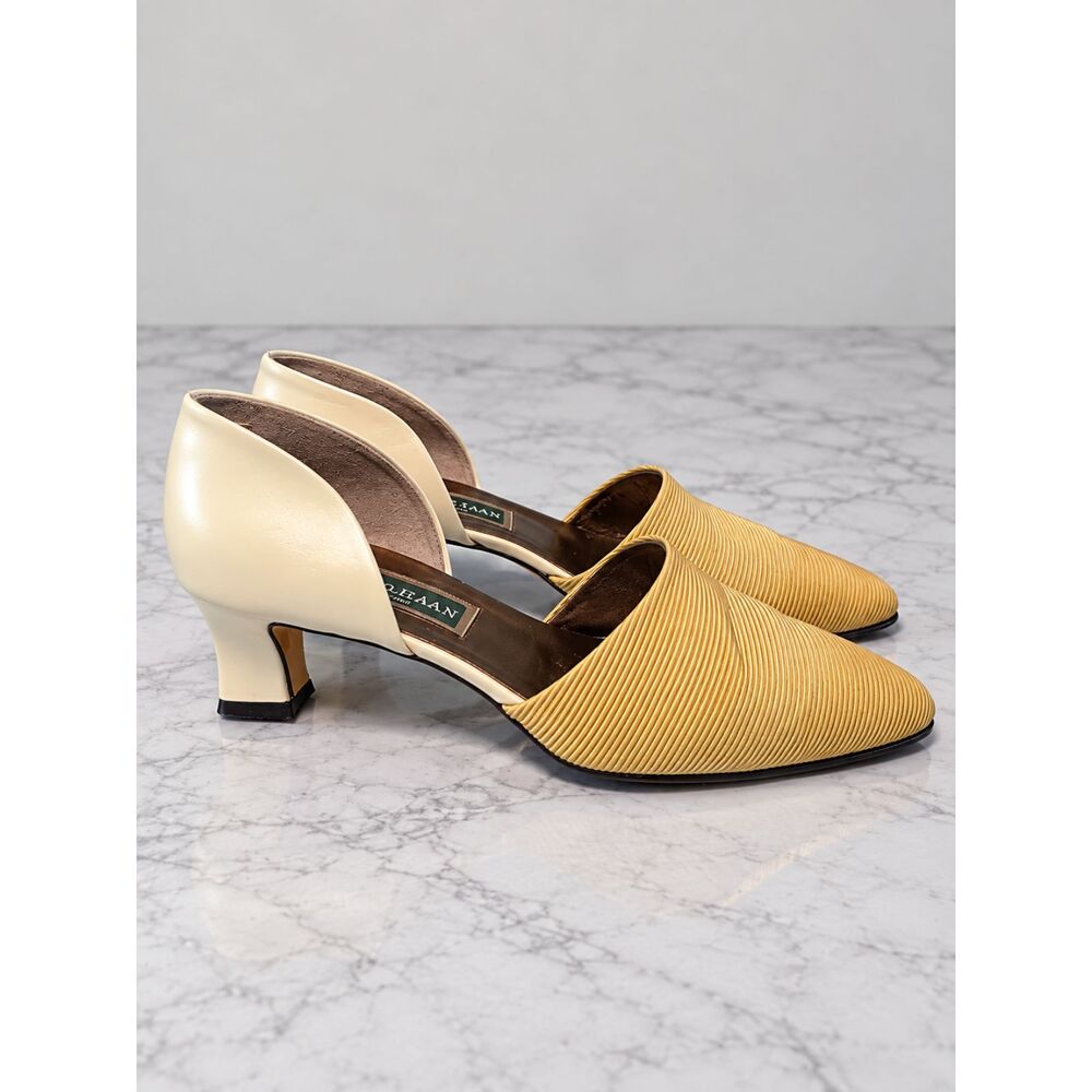 Vintage Cole Haan Women’s 9B Gold Ivory D’Orsay Heels Made in Italy Pumps
